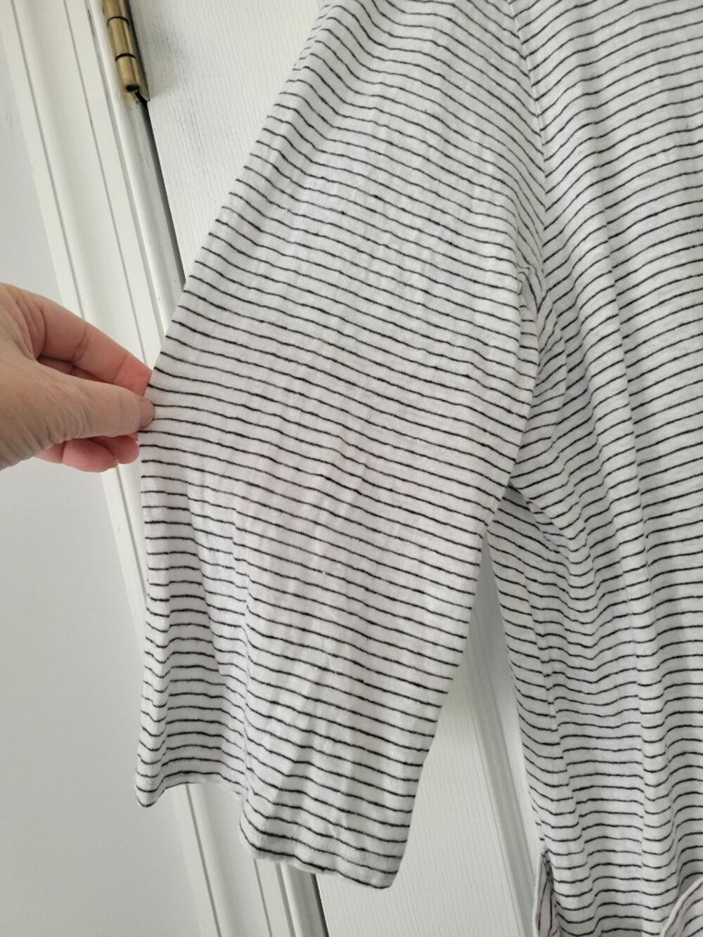 Eileen Fisher White Black stripe 100% Linen dress size XL pockets Lagenlook - Picture 5 of 8